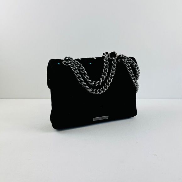 Kurt Geiger Kensington Handbag Medium  Black Velvet Rainbow Crystal Crossbody - Picture 7 of 14